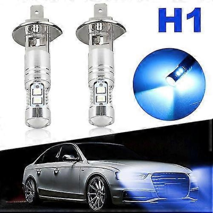 Set 2 Becuri LED H1 8000K 50W, 1800LM, Albastru