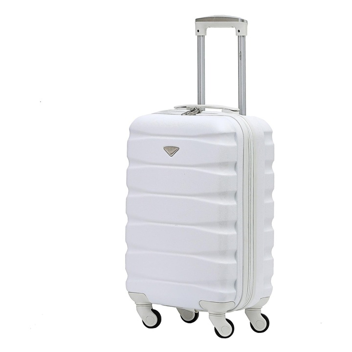 Troler cabina 4 roti, 55x35x20cm, alb, compatibil cu 109 companii aeriene