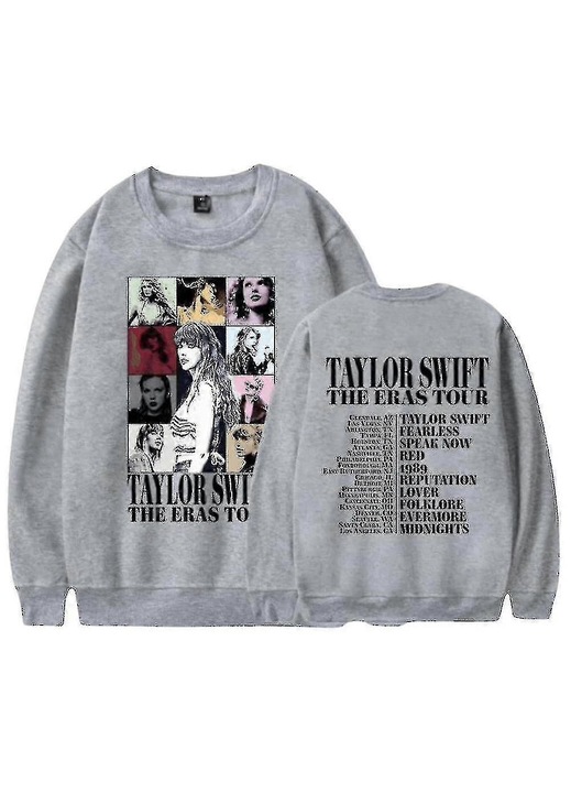 Taylor Swift The Eras unisex kapucnis pulóver, hétköznapi, poliészter, rajongói szett, Szürke