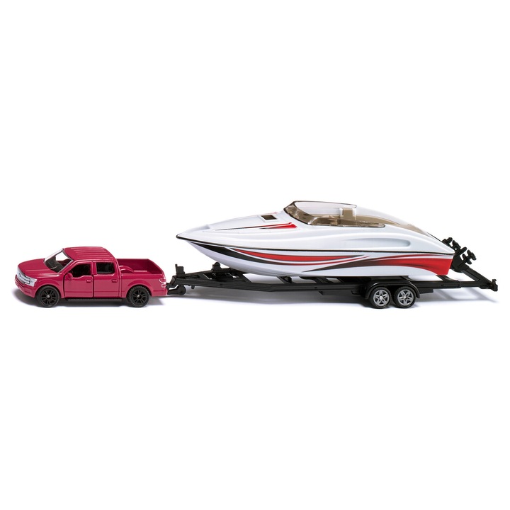 Camioneta Ford F150 cu barca sportiva Siku, cod 2568, la scara 1:55