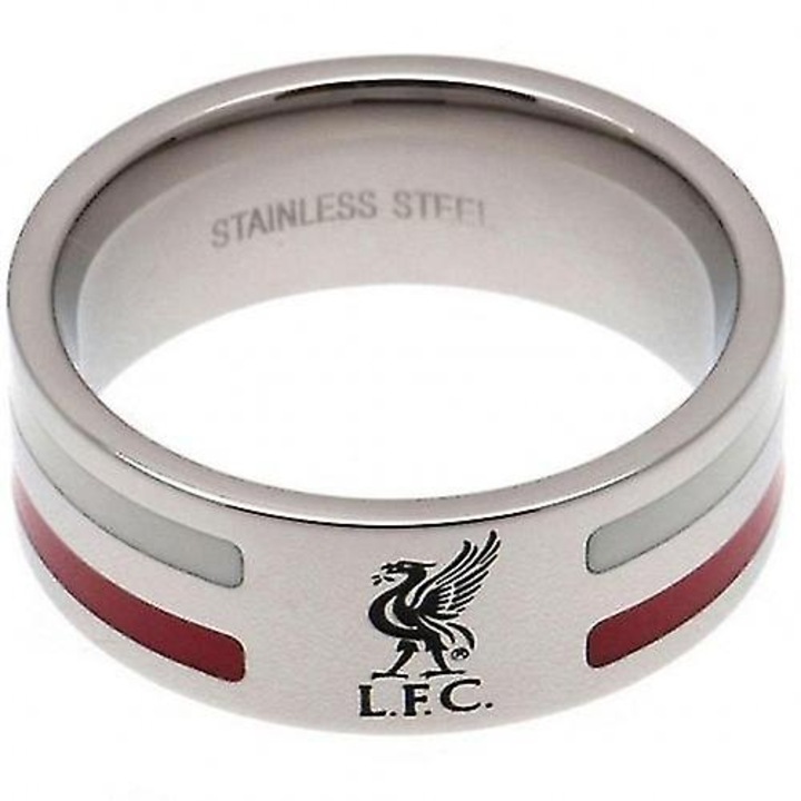 Inel din inox Liverpool FC cu insertie colorata, marime mare, argintiu/rosu/alb, set cadou.