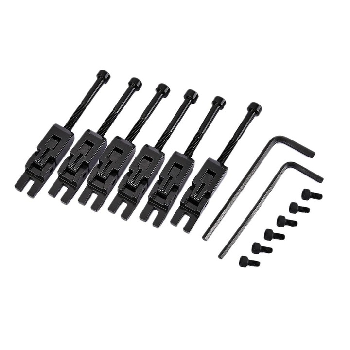 6 darabos fém gitárkiegészítő készlet, szorító alátétekkel, fekete, 4,3x4,3 cm