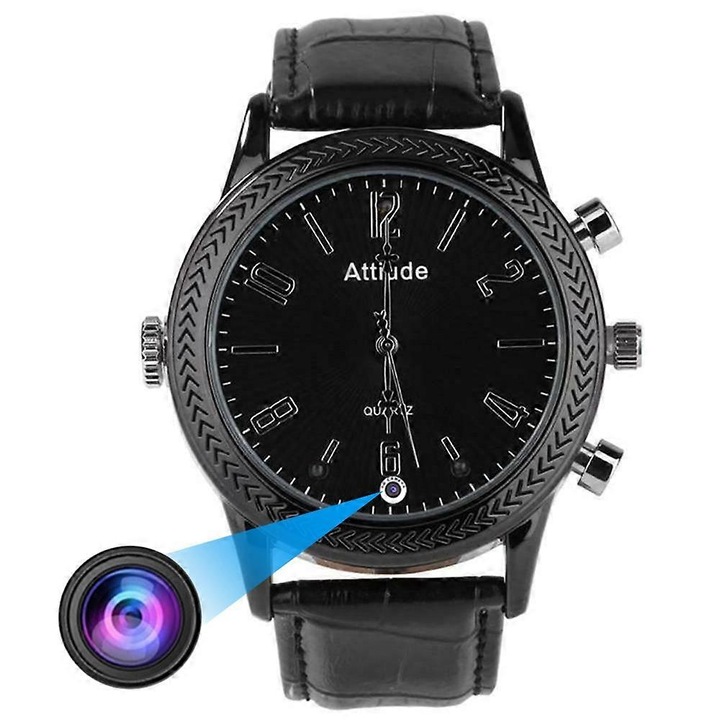 Camera spion HD 1080P, ceas mini cu detectie miscare, 64GB, viziune nocturna IR