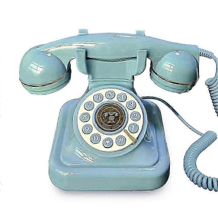 Telefon retro cu fir, inregistrator de mesaje, albastru, 8GB