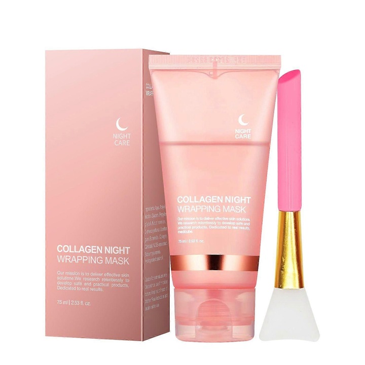 Masca de noapte cu colagen, 75ml, textura gel transparent, hidratare profunda, fermitate, pentru ten uscat si matur