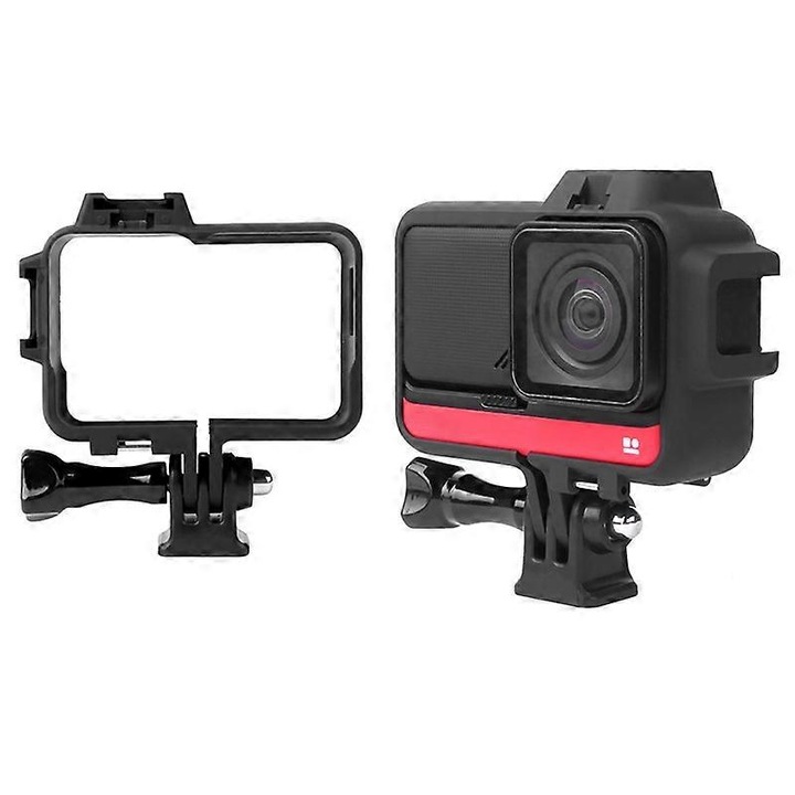 Carcasa de protectie pentru Insta360 One RS, cu cadru, surub scurt si baza invizibila, plastic, negru