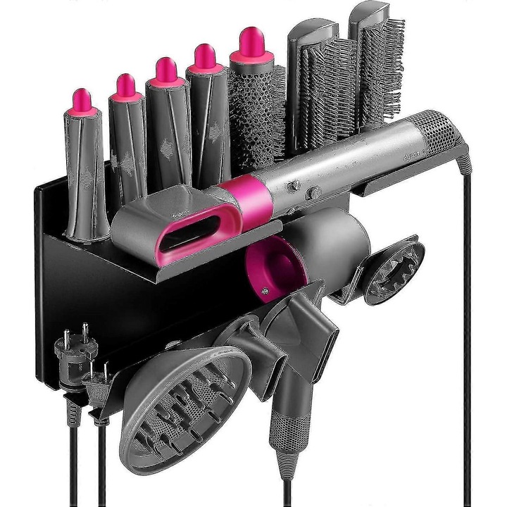 Suport de perete pentru Dyson Airwrap si uscator de par Supersonic, organizator 2 in 1, 39.9x25.4x17.9cm