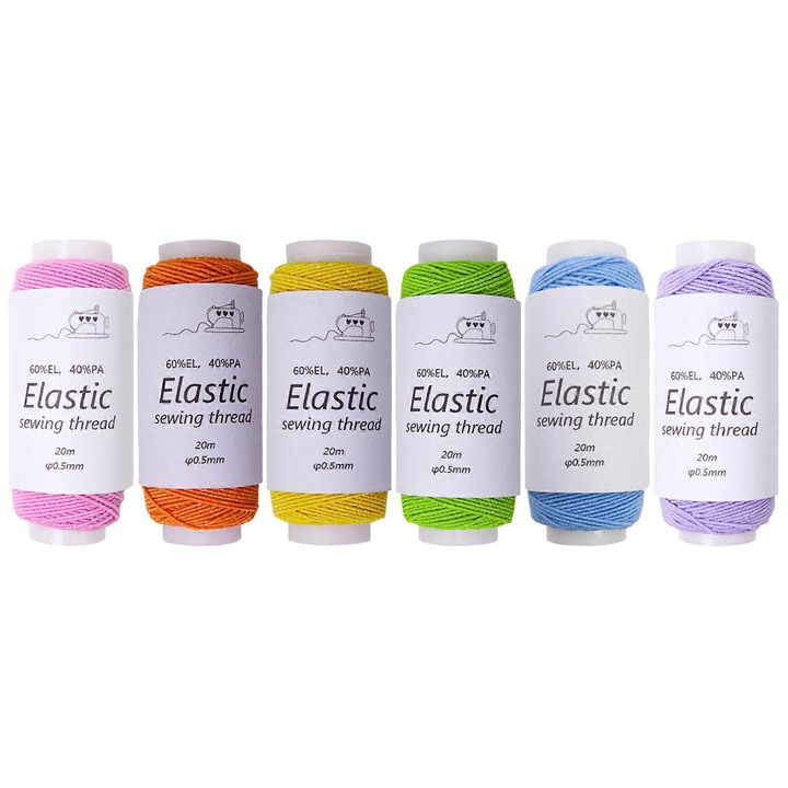 Set 6 bobine fir elastic de cusut, 21.87 yard/bobina