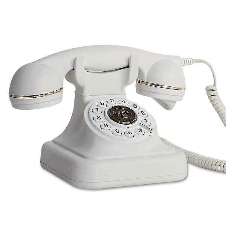 Telefon retro cu fir, Alb, 8GB