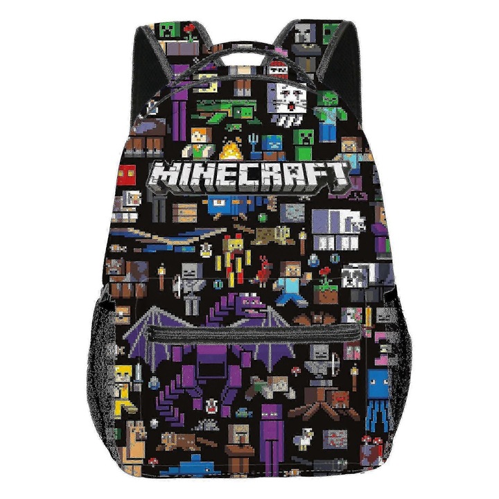 Ghiozdan scolar mini, 600d poliester impermeabil, 1 compartiment principal, 2 buzunare laterale, multicolor, pentru scolari