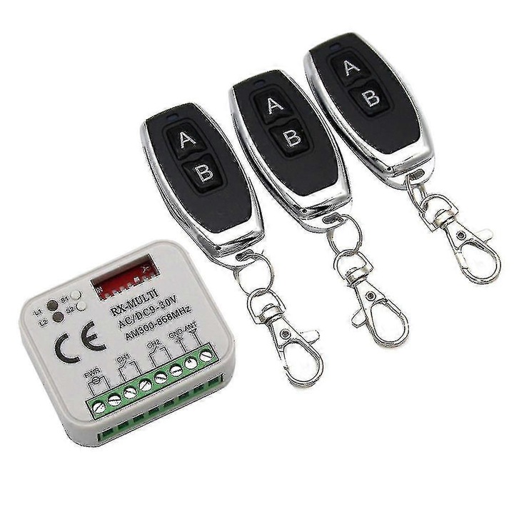 Telecomenzi pentru usi de garaj cu 3 telecomenzi, 433.92MHz, alb + negru, dimensiuni 5.5x4.5x1cm