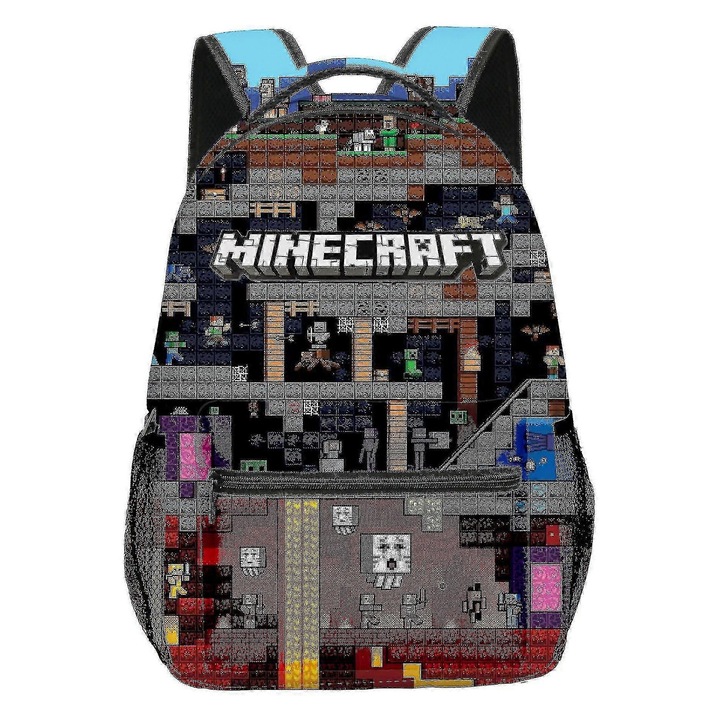 Ghiozdan scolar mini, 600d poliester impermeabil, 2 compartimente pentru sticle, multicolor