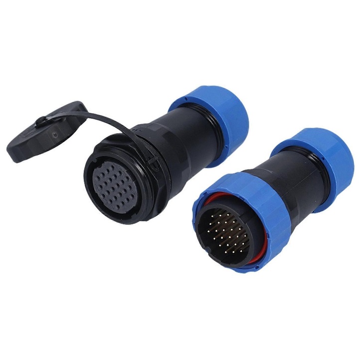 Repülős csatlakozó dugóval és aljzattal, IP68, 250V 5A, 28mm méret