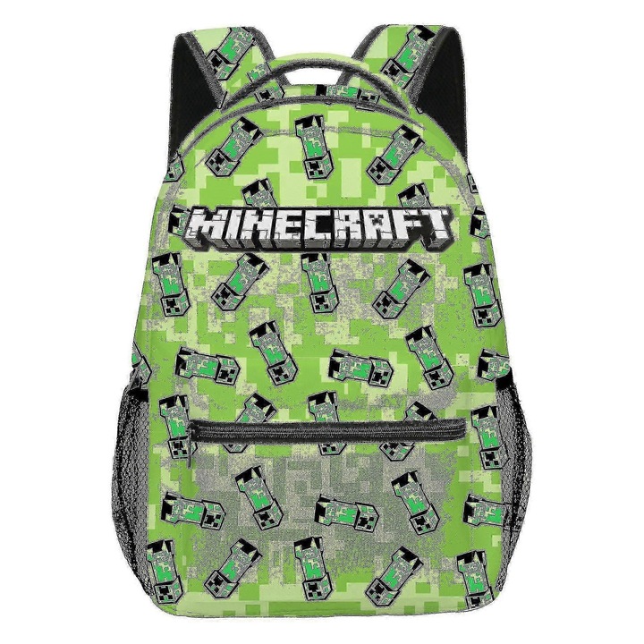 Ghiozdan scolar pentru copii, 3D imprimat, 600d poliester impermeabil, 1 compartiment principal, 2 buzunare pentru sticle, multicolor, dimensiuni compacte.