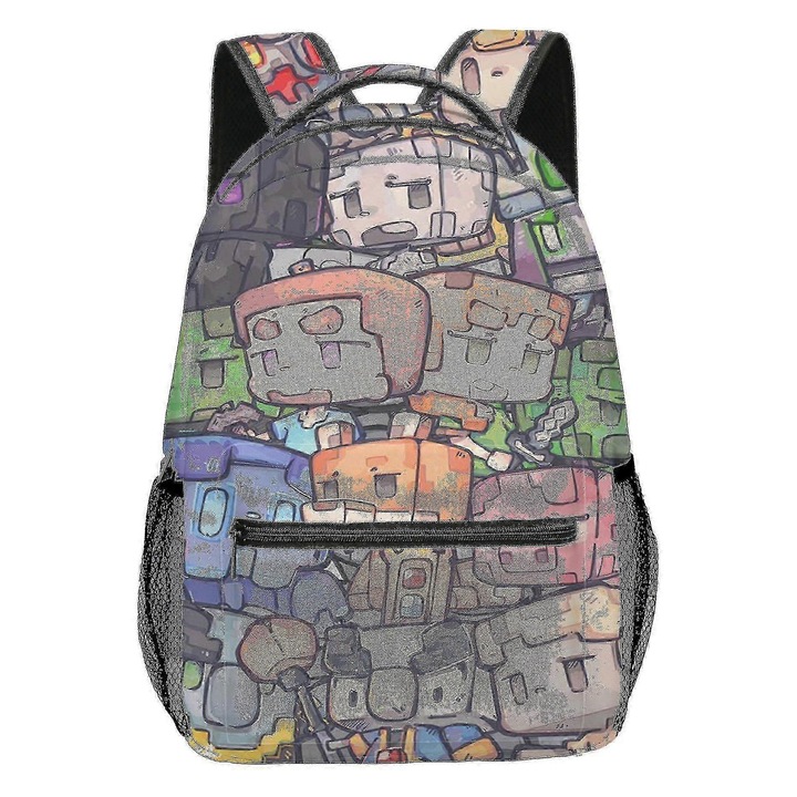 Ghiozdan scolar mini, 600d poliester impermeabil, 2 compartimente pentru sticle, design 3D, multicolor