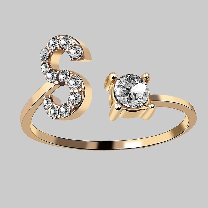 Inel cu zirconiu si strasuri, ajustabil, aurie, set de 26 bucati