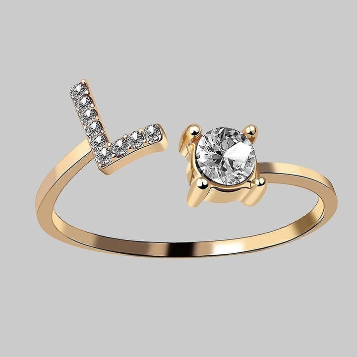 Inel cu zirconiu si strasuri, ajustabil, aurie, set de 26 bucati