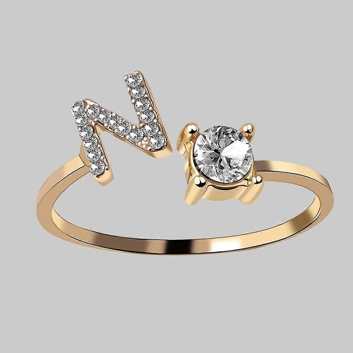 Inel cu zirconiu si strasuri, set de 26, ajustabil, auriu