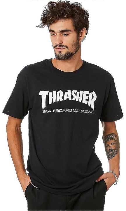 Unisex póló, Thrasher, pamut, laza szabású, fekete
