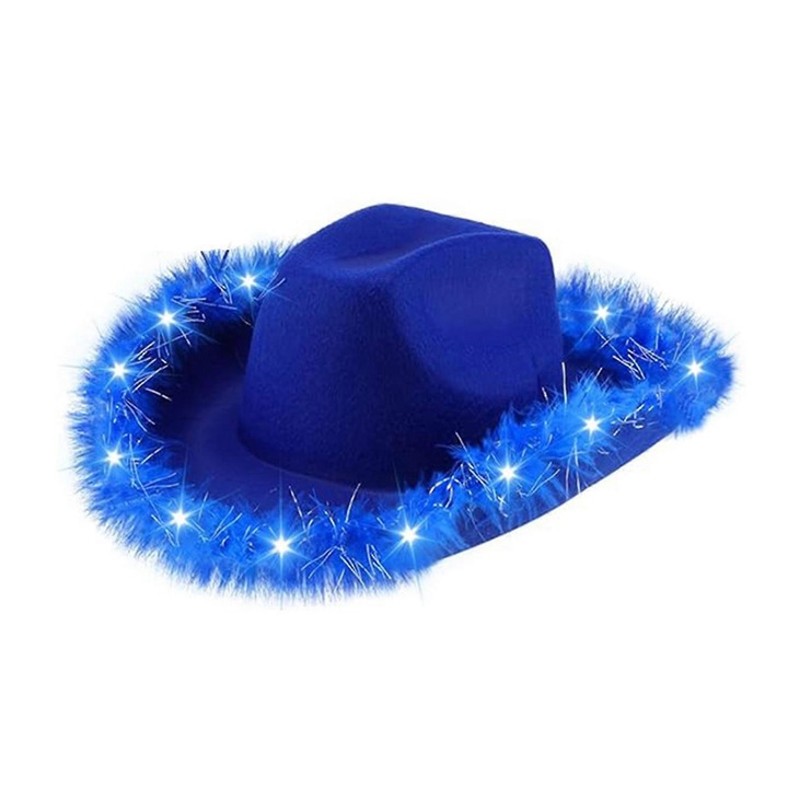 Palarie LED cu margini pufoase, albastru, dimensiune 58cm