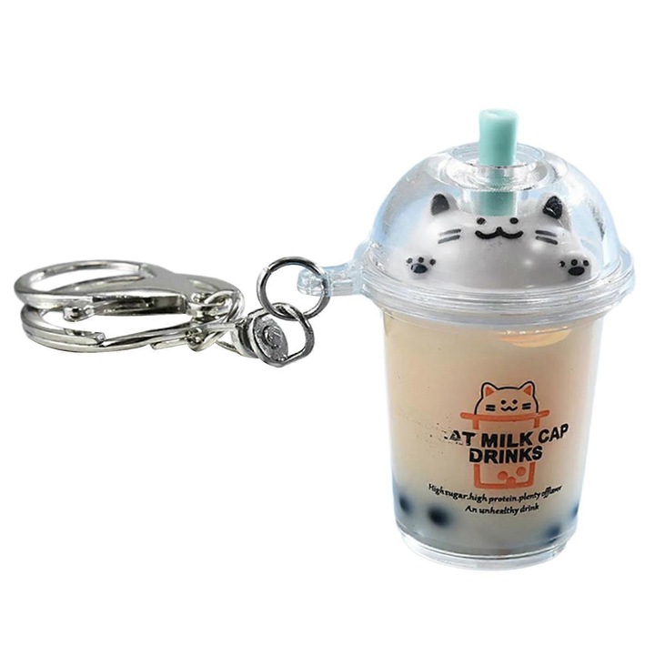 Kulcstartó tejeskanna formájában macskáknak, akril, fehér, 10 cm, 1 darabos szett.