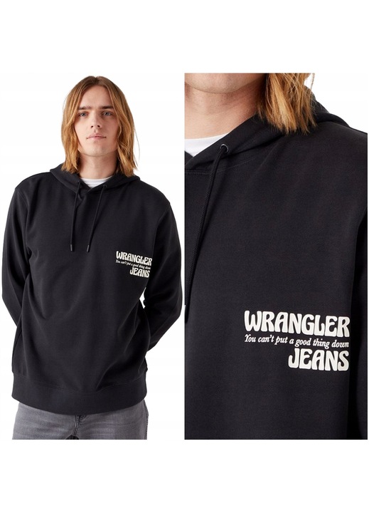 Férfi kapucnis pulóver, Wrangler, Slogan kapucnis pulóver, Unauthorized, Normál szabású, Egyszerű, 100% pamut, Kényelmes, Tartós, Légáteresztő, Puha, Ideális mindennapi használatra, 3XL méret, Fekete