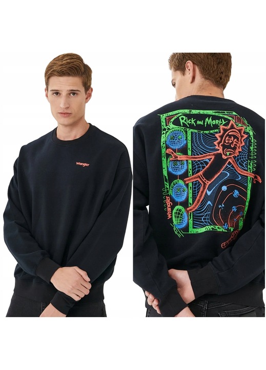 Мъжки суичър с качулка, Wrangler, Rick & Morty Crew, стандартна кройка, класически дизайн, 100% памук, удобен, мек, идеален за ежедневна употреба, издръжлив, размер 2XL, черен