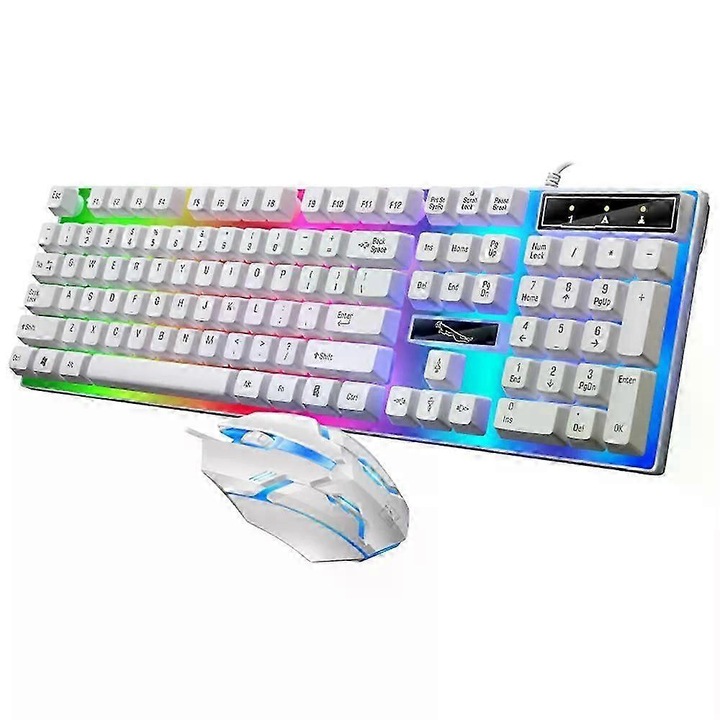 Set tastatura si mouse G21B, USB, alb si negru, dimensiuni tastatura 440x127x30mm, dimensiuni mouse 126x70x33mm
