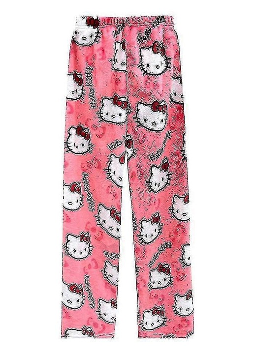 Női pizsamanadrág, flanel, kényelmes, rózsaszín, poliészter, Hello Kitty mintás, M INTL