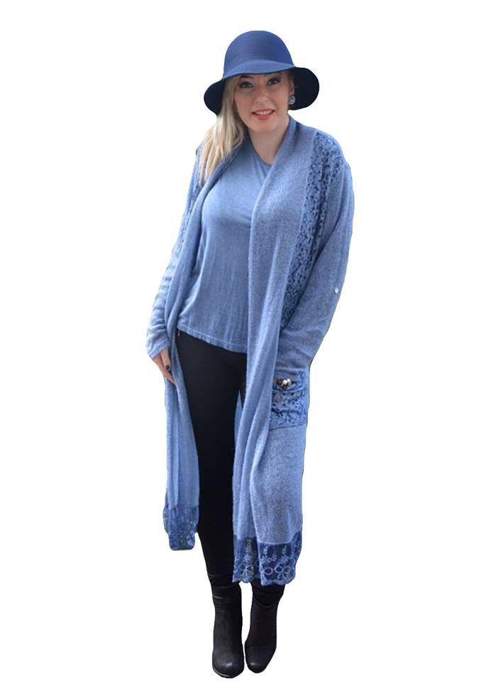 Bluza casual Ioana din tricot cu guler,din doua piese,D&J Exclusive, Albastru