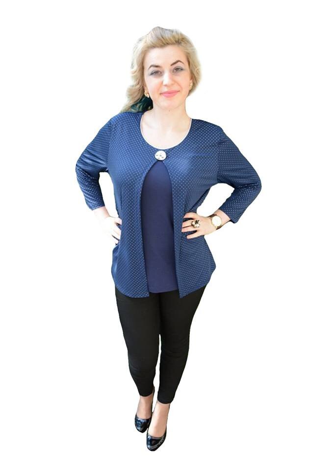 Bluza de dama,cu buline mici,D&J Exclusive, Bleumarin/Alb