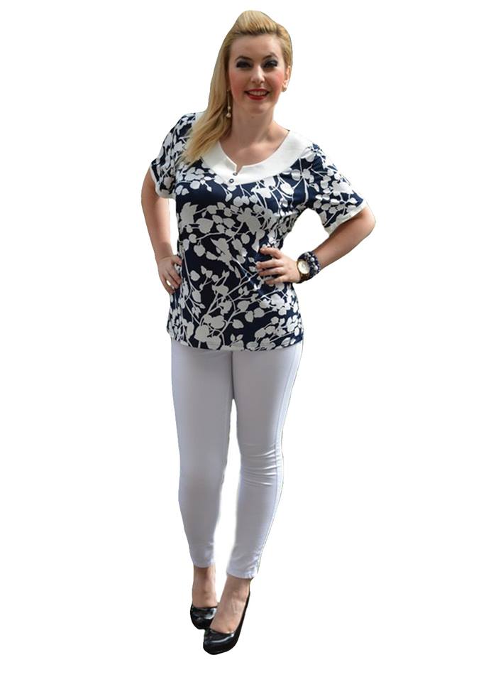 Bluza cu design, casual,D&J Exclusive, Bleumarin/ alb