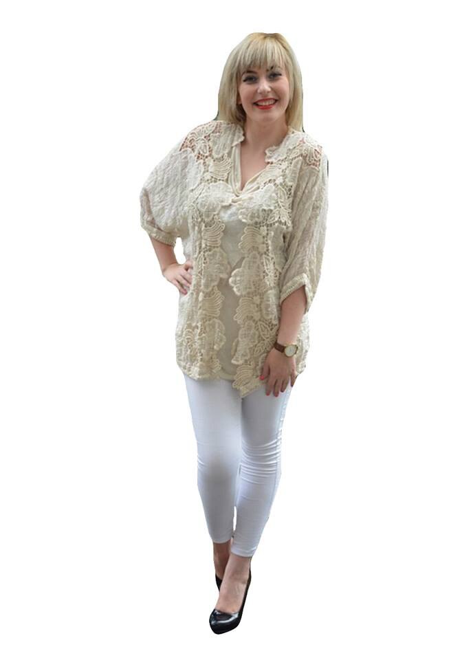 Bluza de dama cu dantela in fata,masura mare,D&J Exclusive, Bej