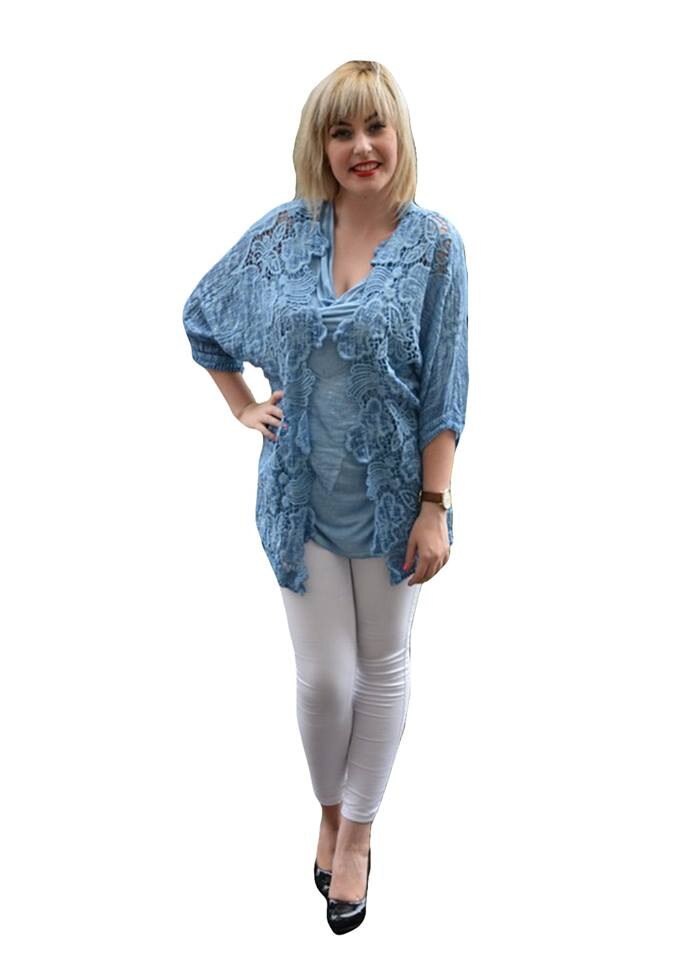 Bluza de dama cu dantela in fata,masura mare,D&J Exclusive, Albastru