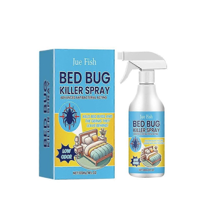 Spray insecticid JUE FISH 120ml, ingrediente vegetale, protectie de lunga durata, utilizare pentru purici si plosnite de pat, set 3 bucati