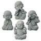 4 db kő szerzetes figura készlet, sötétszürke, 6.50x4.00x3.50cm