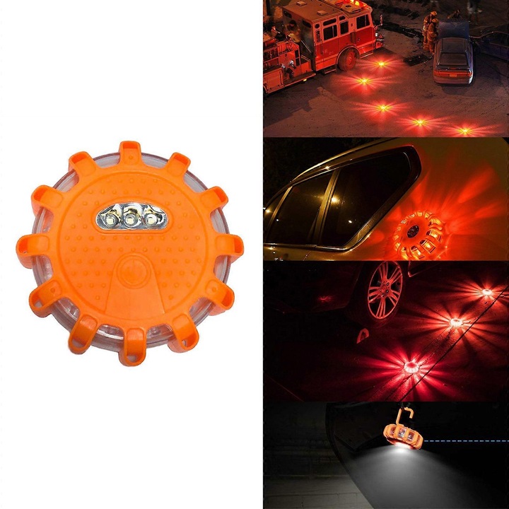 Lampi de avertizare LED, 9 moduri de iluminare, portabile, portocalii, 10cm