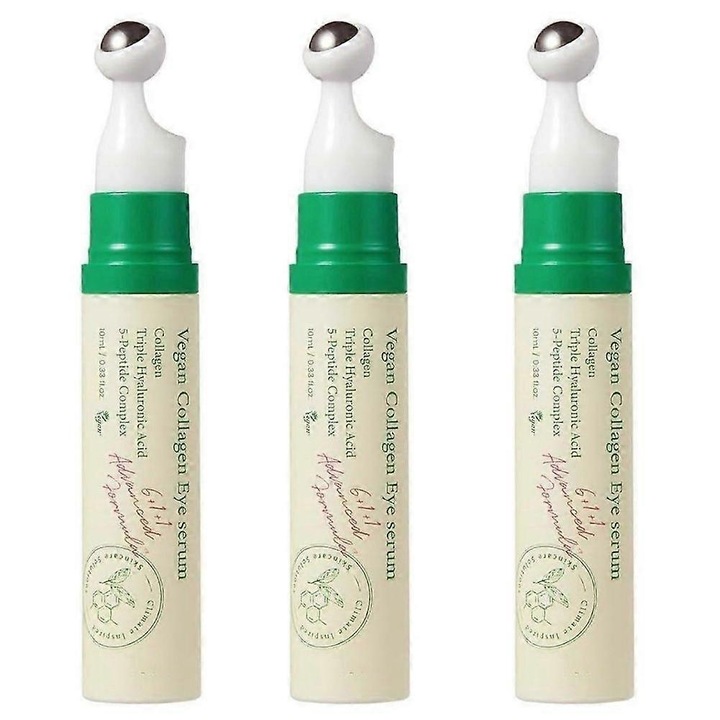 Serum pentru ochi cu colagen vegan, 10ml, set de 3, hidratare profunda, reduce cearcanele