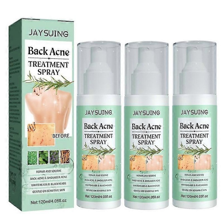 Spray pentru repararea acneei de pe spate, Jaysuing, 120 ml, ingrediente naturale, 14x4.2x4.2 cm, set de 3