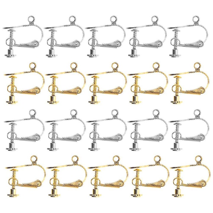 Set 20 bucati convertoare cercei clip-on, argintii si aurii, 1.50x1.50x0.80cm