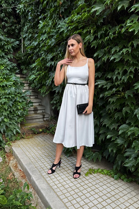 Couture de Marie, Rochie cu croiala in A si bretele inguste ajustabile, Albastru glaciar