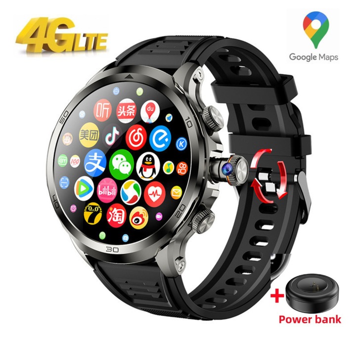 Ceas Smartwatch Medeyatech™, cu SIM, Apel, Apel Video, Navigatie GPS, 4G LTE, WiFi Camera HD, Sistem Operarare Android, Aplicatii Sociale, Memorie 3 GB + 32 GB, Ritm Cardiac, Oxigen Sange, Tensiune Arteriala, Carcasa din Metal