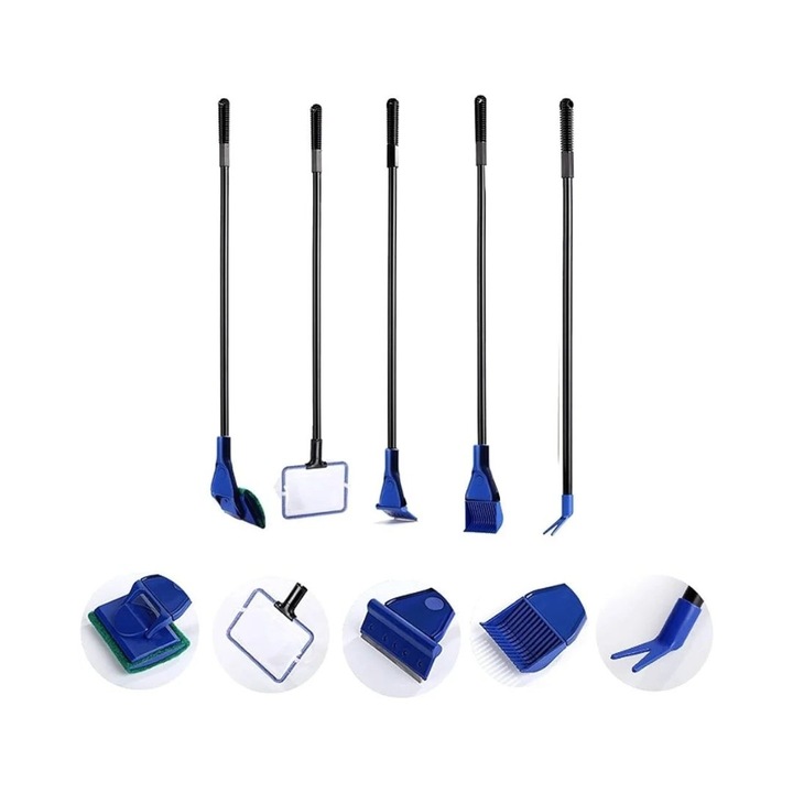 Set de curatare acvariu SunSun 5in1, 48,5cm, include plasa pentru pesti, sita, racleta, prindere, si galeata