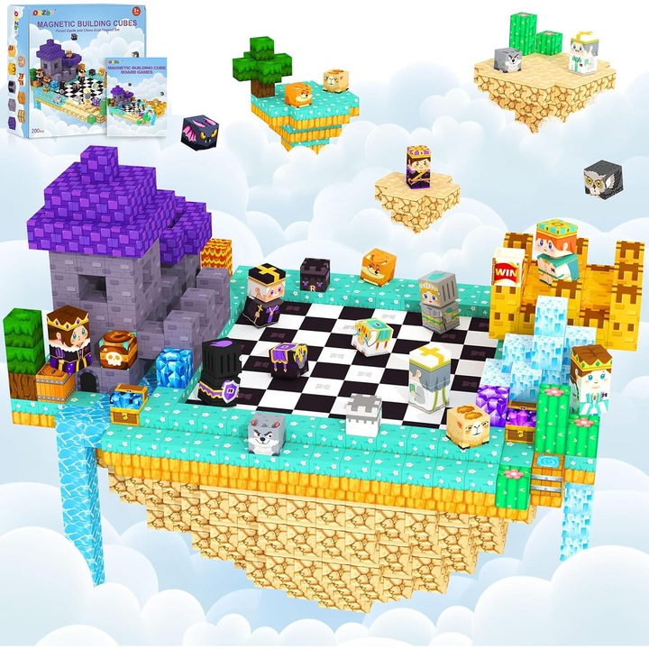 Магнитни блокове, магнитни плочки, строителни блокове, магнитни кубчета, играчки за малки деца, сензорни STEM играчки за момчета, момичета, 3-5, 4-6, 5-7, 6-8 години, великденски подаръци за рожден ден, игри за пътуване на открито за деца, 200 броя
