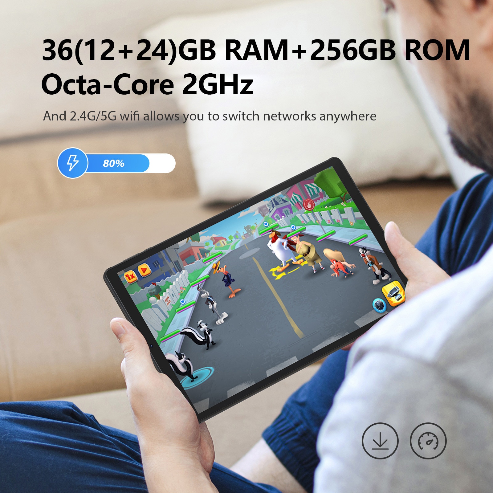 Tableta 10.36" Octa-Core, 36(12+24)GB RAM, 256GB ROM, Android 14.0, SIM/4G LTE, 5GHz WIFI, 1920*1200 FHD, 8000mAh, 13MP+8MP, Gri