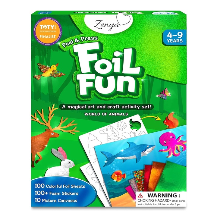 Set Educativ Stickere cu Animale pentru Copii 4-9 Ani – 10 Planse Creative, 100+ Stickere din Spuma, Ochi Mobile, 100 Foi Colorate – Activitate Montessori