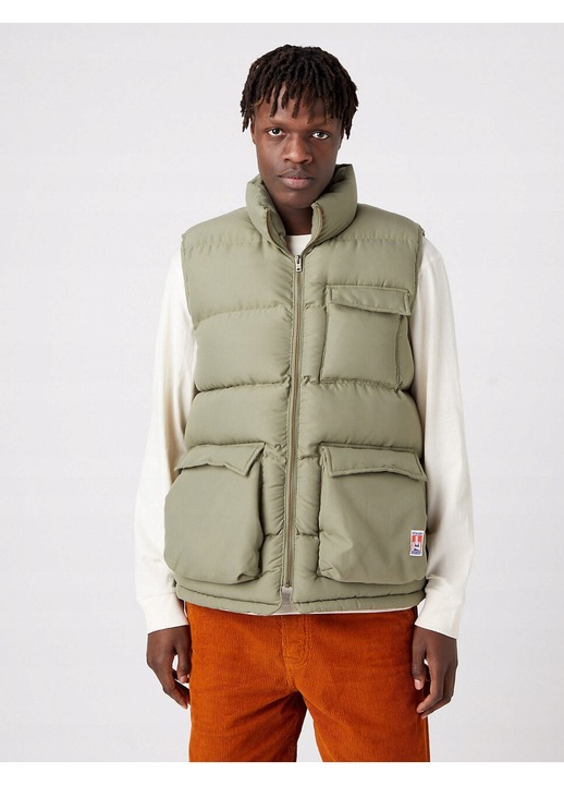 Мъжки елек, Wrangler, пухен елек Casey Jones, стандартна кройка, цип, 3 джоба, 100% полиестер, топъл, стилен, удобен, идеален за по-хладни дни, размер 3XL, зелен
