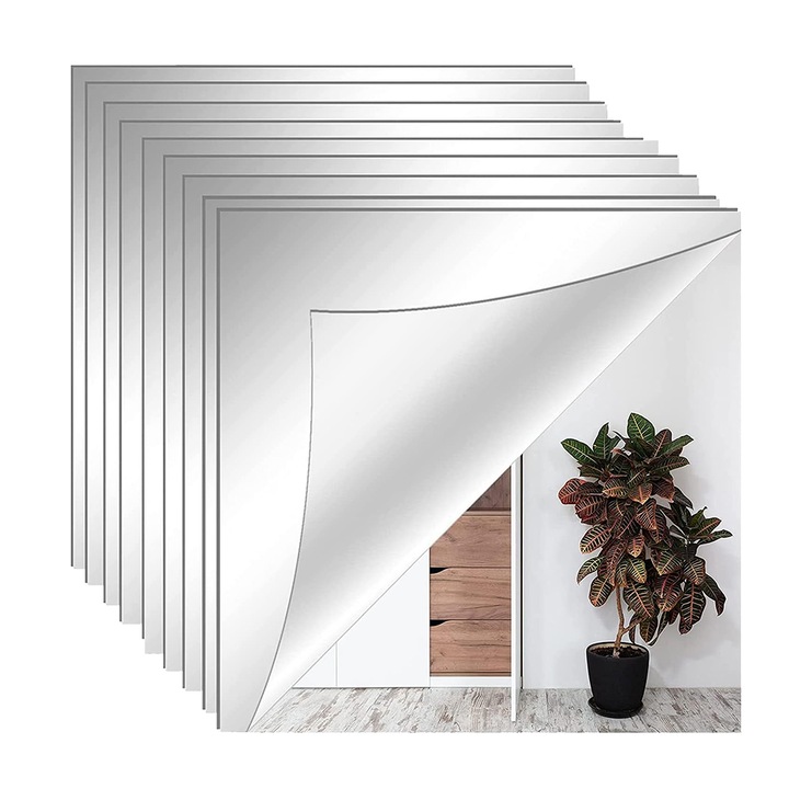 Комплект от 40 самозалепващи се огледала, Buyya, Стикери за стена с огледала, 15 см * 15 см * 0,2 мм