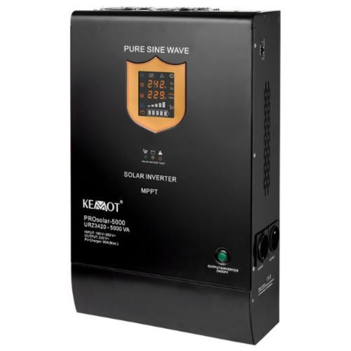 Invertor pentru Sisteme Solare KEMOT PROSOLAR 3500W Offgrid 48V Mod PV/AC, Protectie Completa, Eficienta Ridicata, 230V Iesire