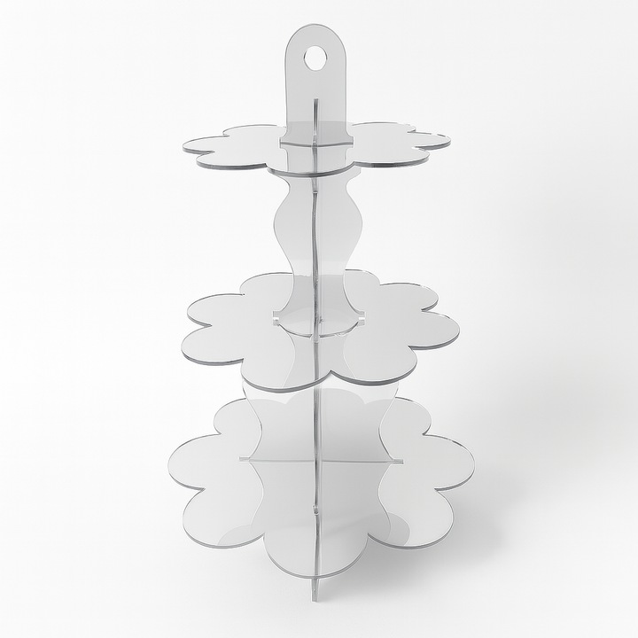 Cupcake és tortatartó, 3 szintes, levehető, átlátszó plexi ezüstözött lemezekkel - elegáns csokoládés bárba, esküvőre, keresztelőre, különleges eseményekre